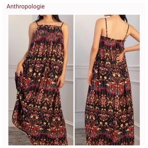 Anthropologie Black Floral Maxi Dress